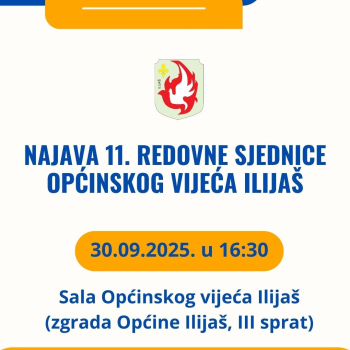 Najava 11. redovne sjednice Općinskog vijeća Ilijaš